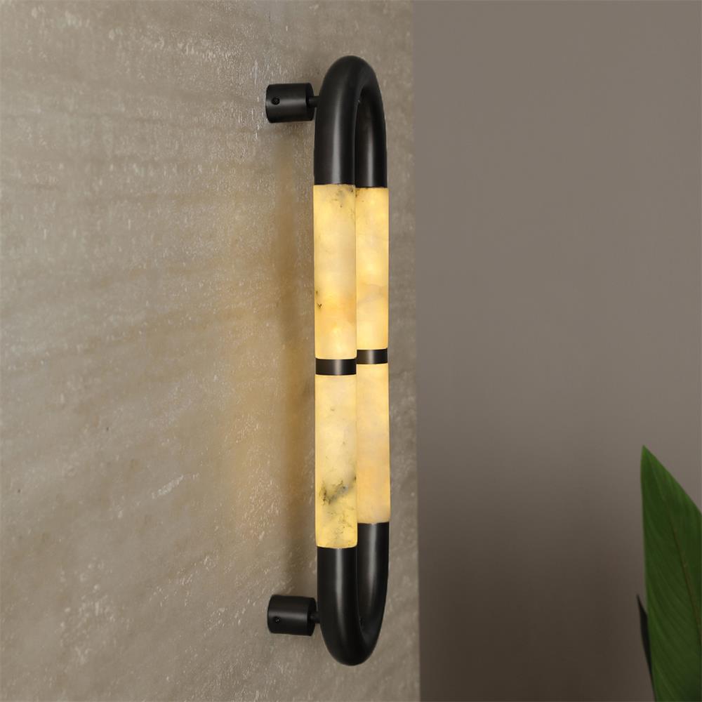 Alabaster Banded KoKo Sconce - L 15cm x W 8cm x H 54cm / L 5.9″ x W 3.1″ x H 21.3″Black & Whitecasivra