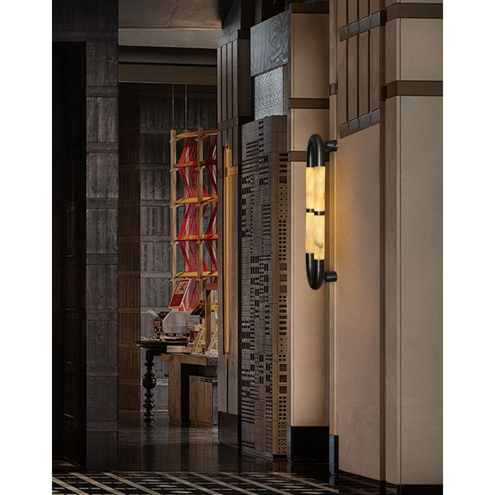 Alabaster Banded KoKo Sconce - L 15cm x W 8cm x H 54cm / L 5.9″ x W 3.1″ x H 21.3″Black & Whitecasivra