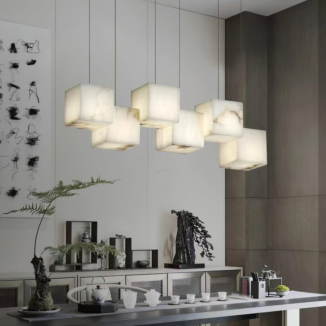 Alabaster Box Linear Chandelier - 6 heads L 28.3" x W 4.7"x H 78.7" / L 72cm x W 12cm x H 200cmWhitecasivra