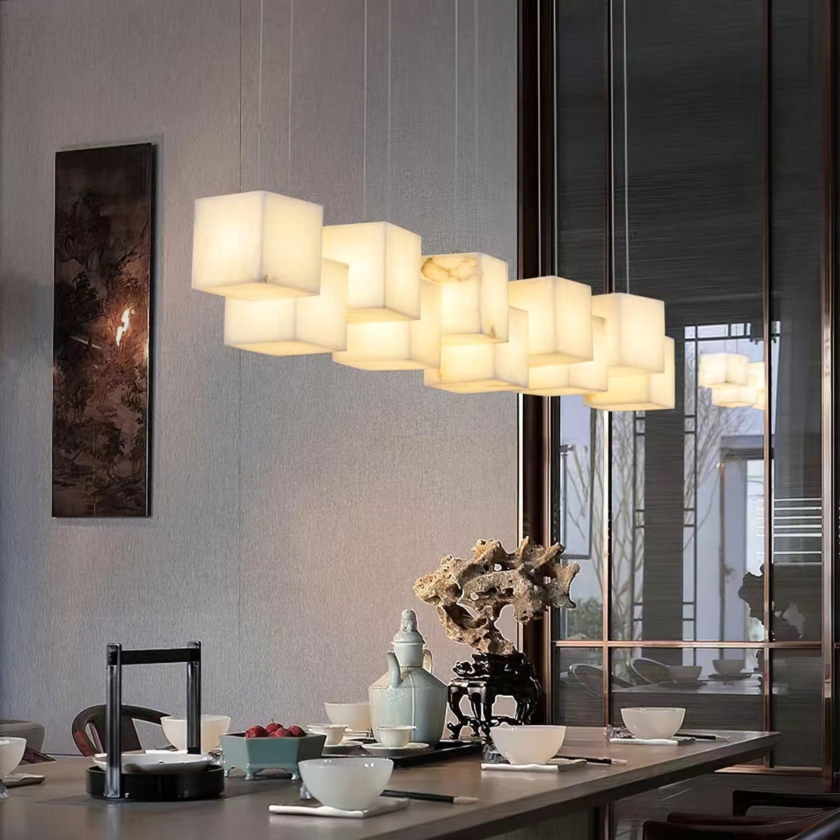 Alabaster Box Linear Chandelier - 6 heads L 28.3" x W 4.7"x H 78.7" / L 72cm x W 12cm x H 200cmWhitecasivra