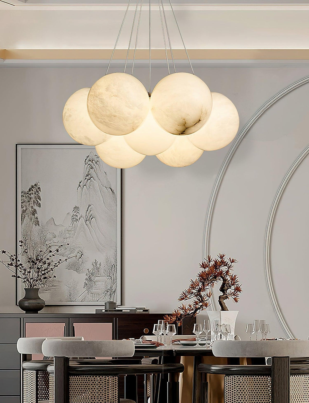 Alabaster Ceiling Pendant - 7 HEADS D 40CM X H 200CM / ∅ 15.7″ X H 78.7″casivra