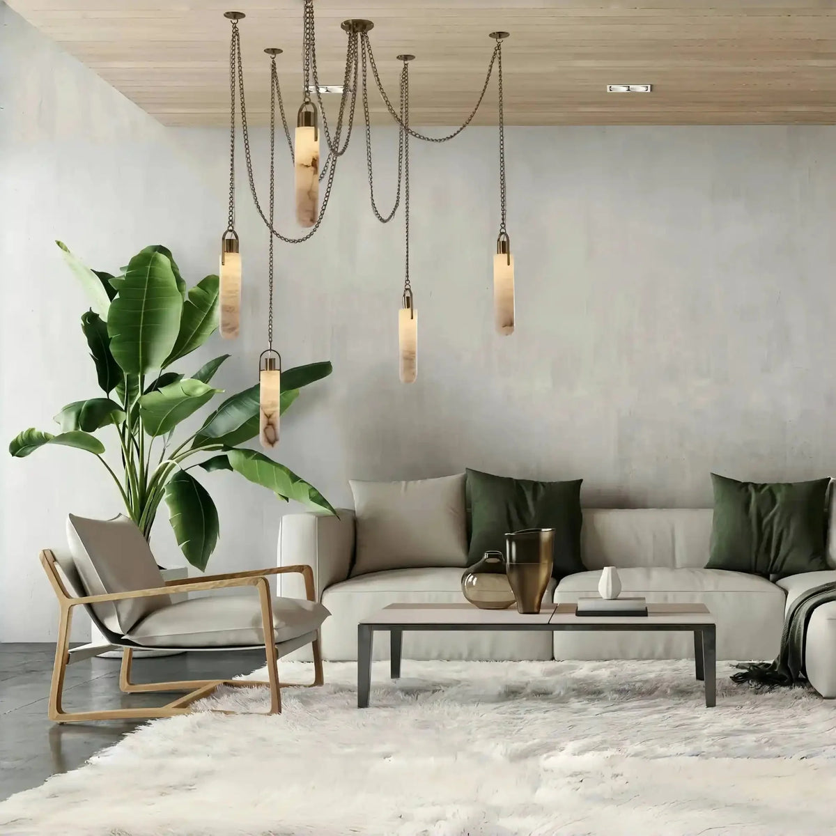 Alabaster Flint 5 Light LED Multi - Drop Pendant - casivra