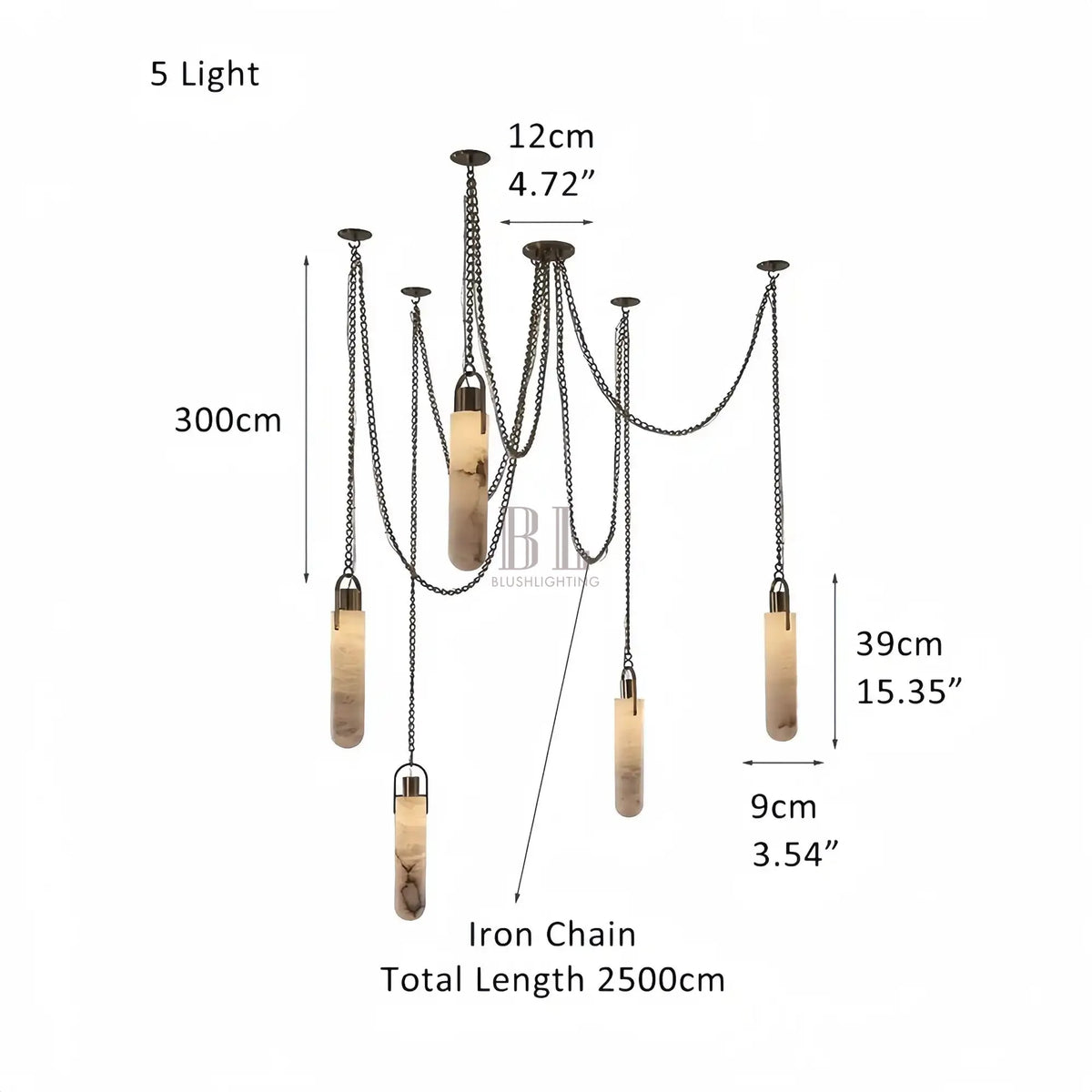 Alabaster Flint 5 Light LED Multi - Drop Pendant - casivra