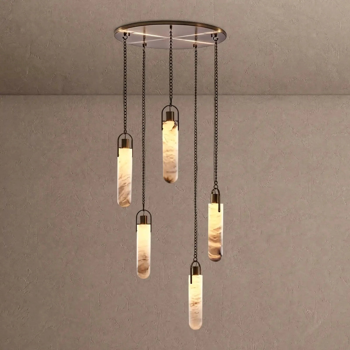 Alabaster Flint Additions Multi Light Pendant, Round Chandelier For staircase, Hallway - casivra