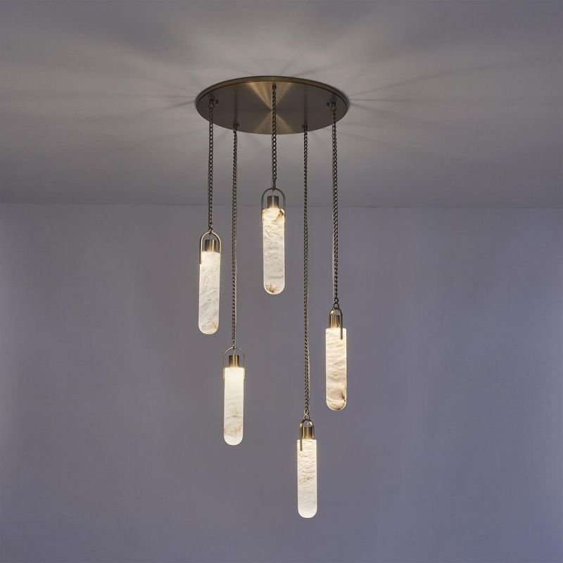 Alabaster Flint Additions Multi Light Pendant, Round Chandelier For staircase, Hallway - casivra