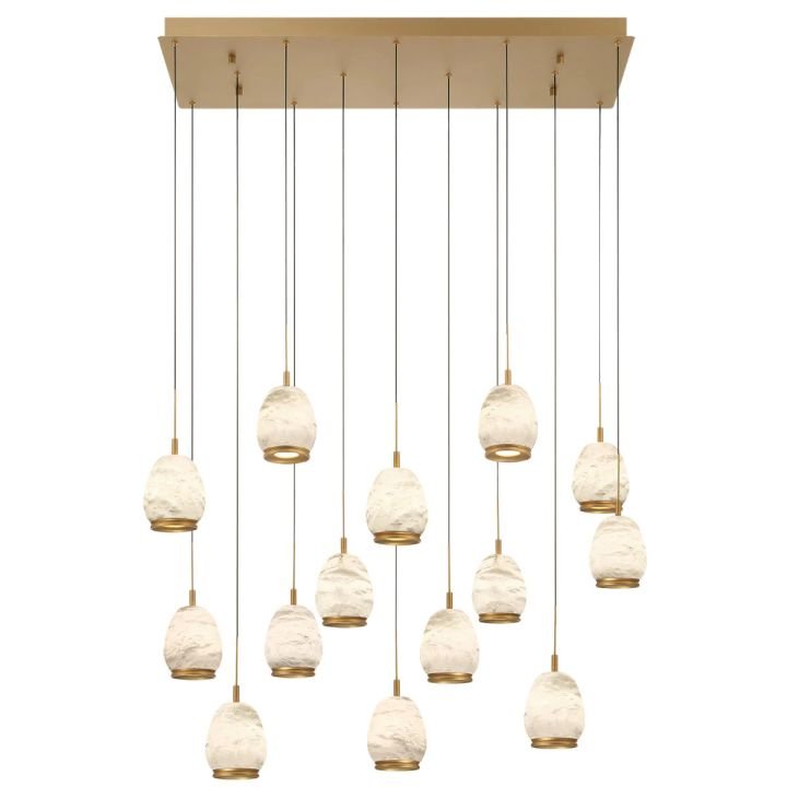 Alabaster Linear LED Chandelier - Antique Brass14 Lightcasivra