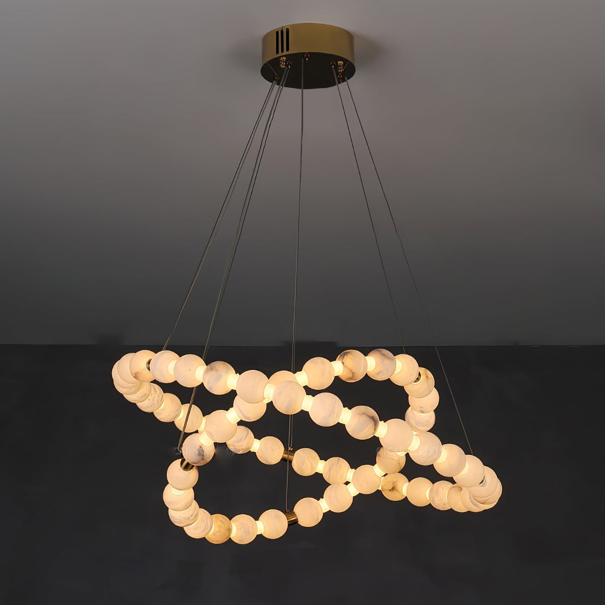 Alabaster Orb Ring Chandelier - 23.6″ + 39.4″Gold & WhiteWarm Lightcasivra