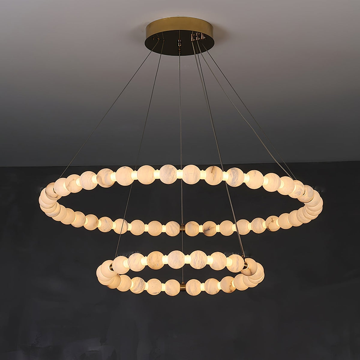 Alabaster Orb Ring Chandelier - 23.6″ + 39.4″Gold & WhiteWarm Lightcasivra