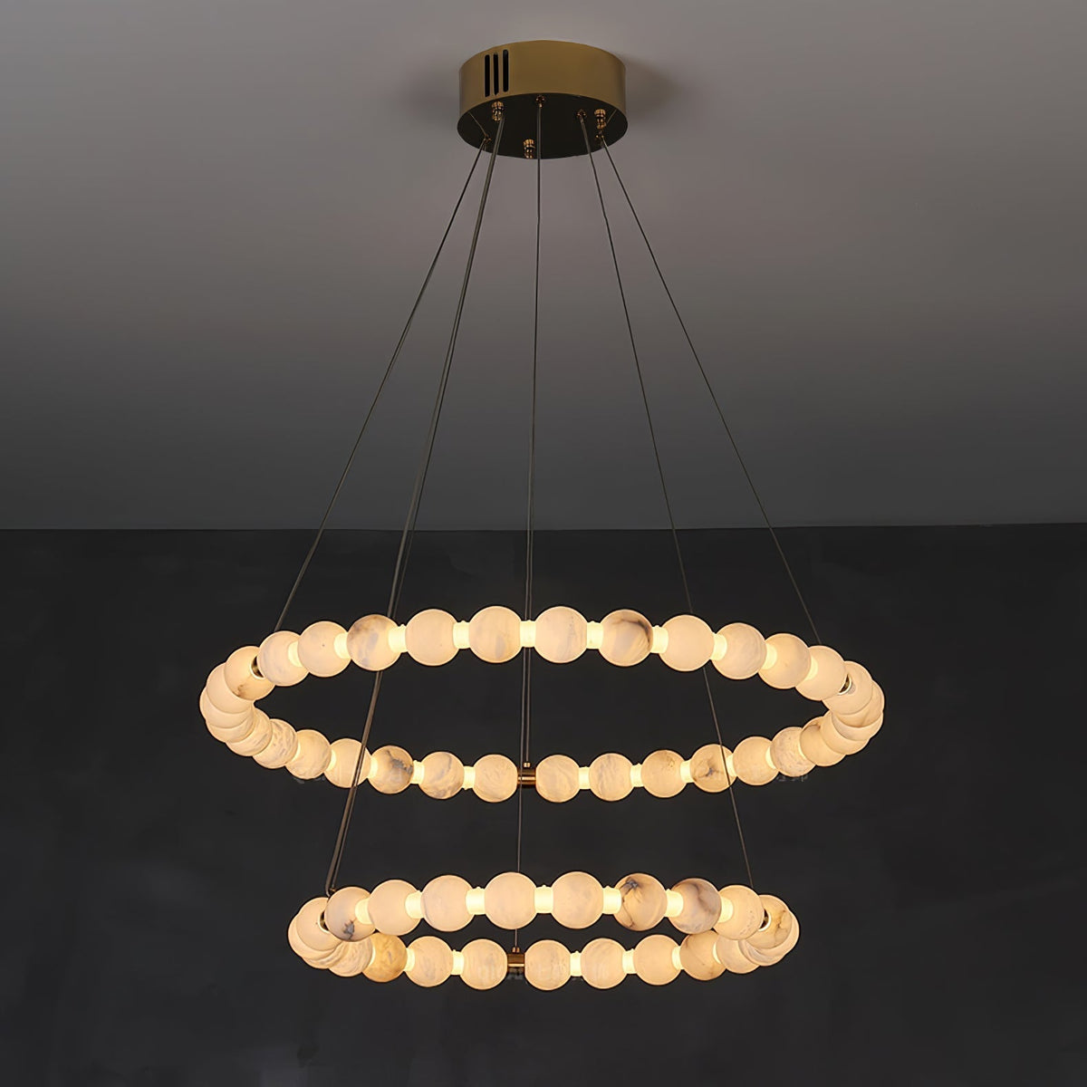 Alabaster Orb Ring Chandelier - 23.6″ + 31.5″Gold & WhiteWarm Lightcasivra