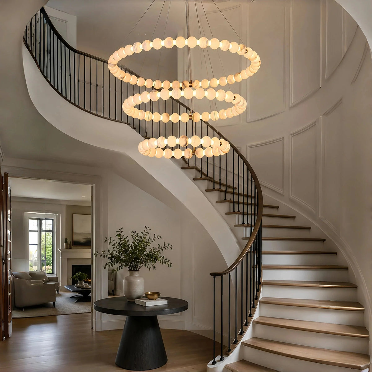 Alabaster Orb Ring Chandelier - 23.6″ + 31.5″ + 39.4″Gold & WhiteWarm Lightcasivra