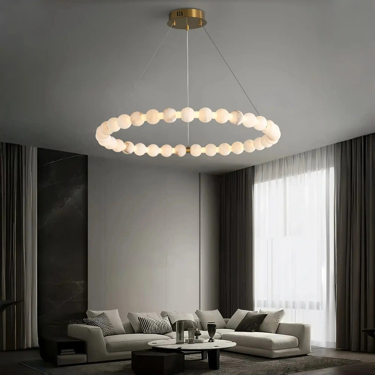 Alabaster Orb Ring Chandelier - ∅ 23.6″ x H 2.4″Gold & WhiteWarm Lightcasivra