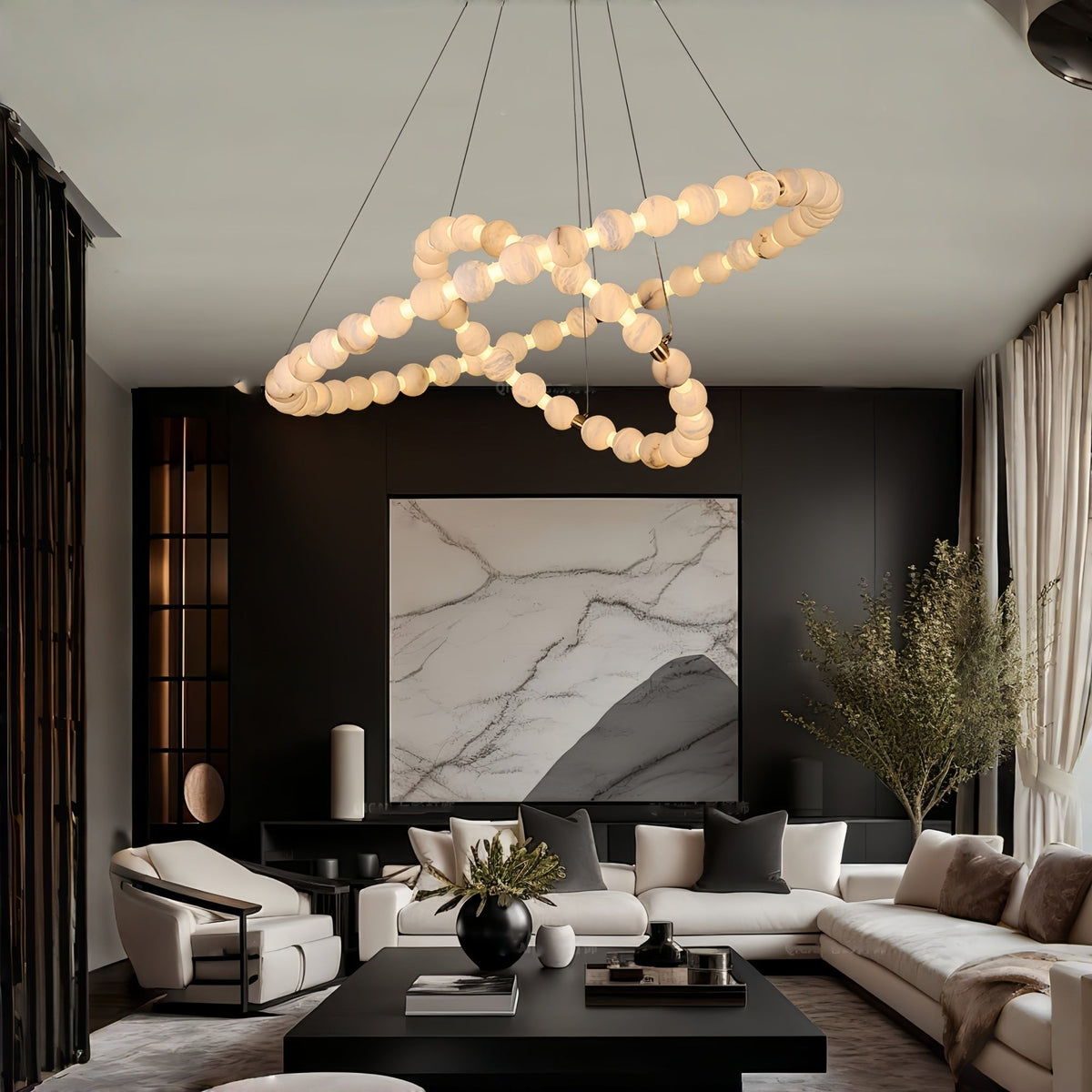 Alabaster Orb Ring Chandelier - ∅ 31.5″ x H 2.4″Gold & WhiteWarm Lightcasivra