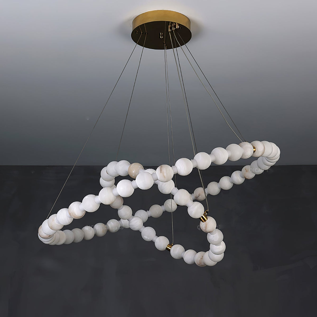 Alabaster Orb Ring Chandelier - 23.6″ + 31.5″ + 39.4″Gold & WhiteWarm Lightcasivra