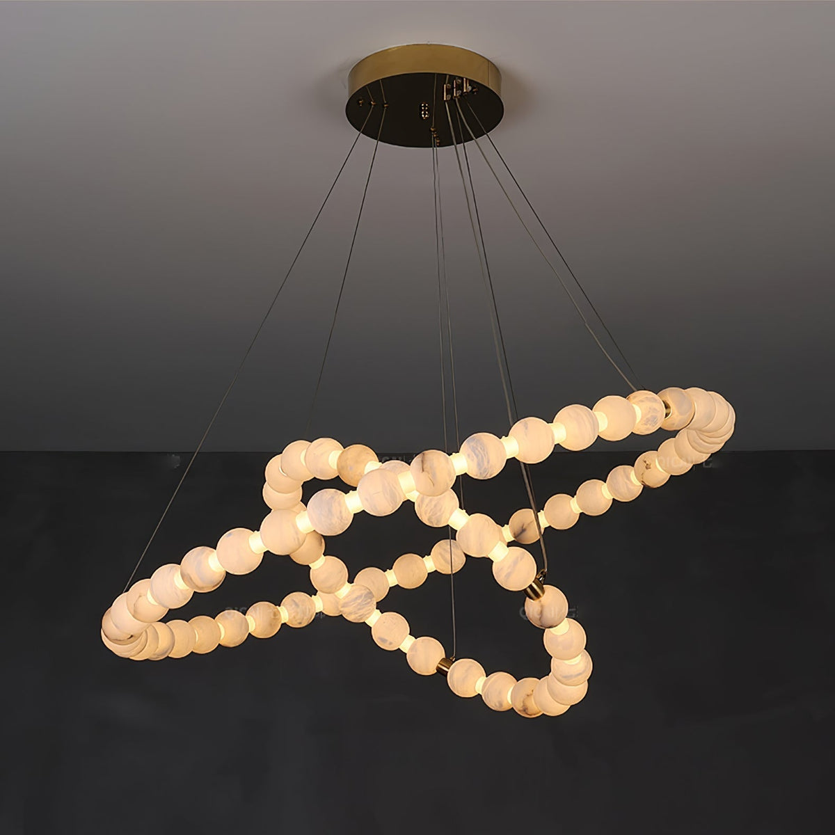 Alabaster Orb Ring Chandelier - 23.6″ + 31.5″ + 39.4″Gold & WhiteWarm Lightcasivra