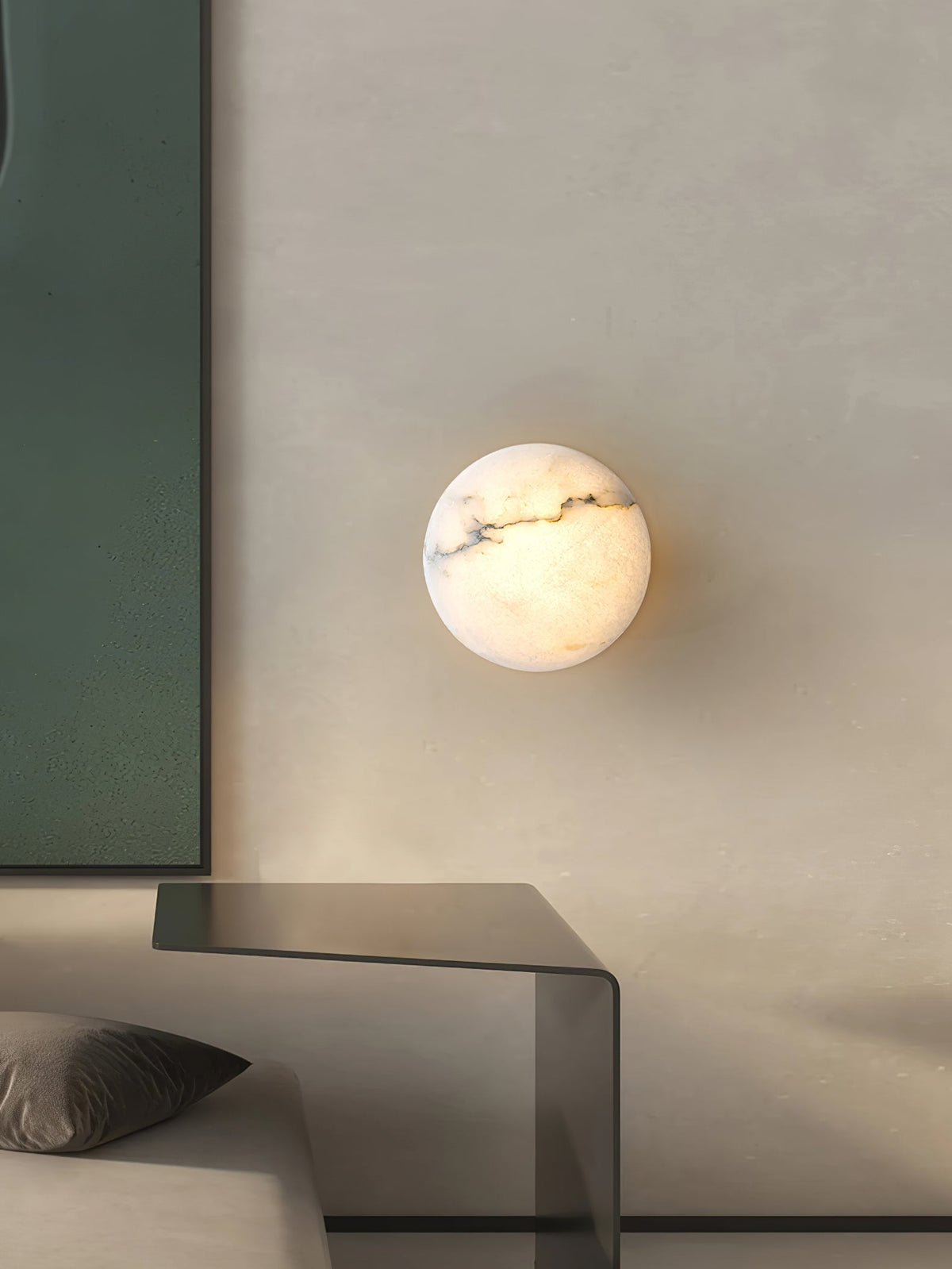 Alabaster Oval Ceiling Lamp - ∅ 7.9″ x H 3.9″Brass & WhiteWarm Lightcasivra