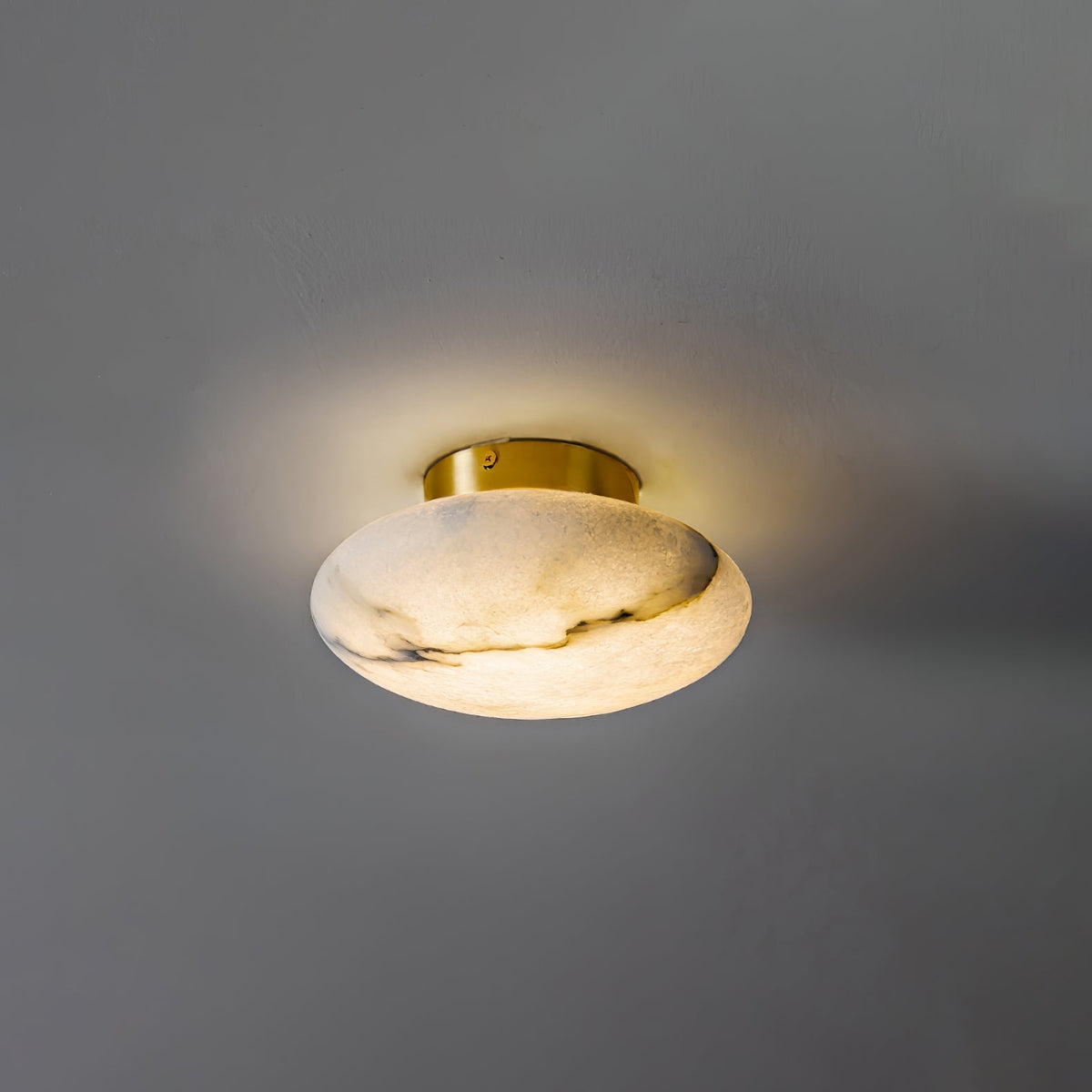 Alabaster Oval Ceiling Lamp - ∅ 7.9″ x H 3.9″Brass & WhiteWarm Lightcasivra