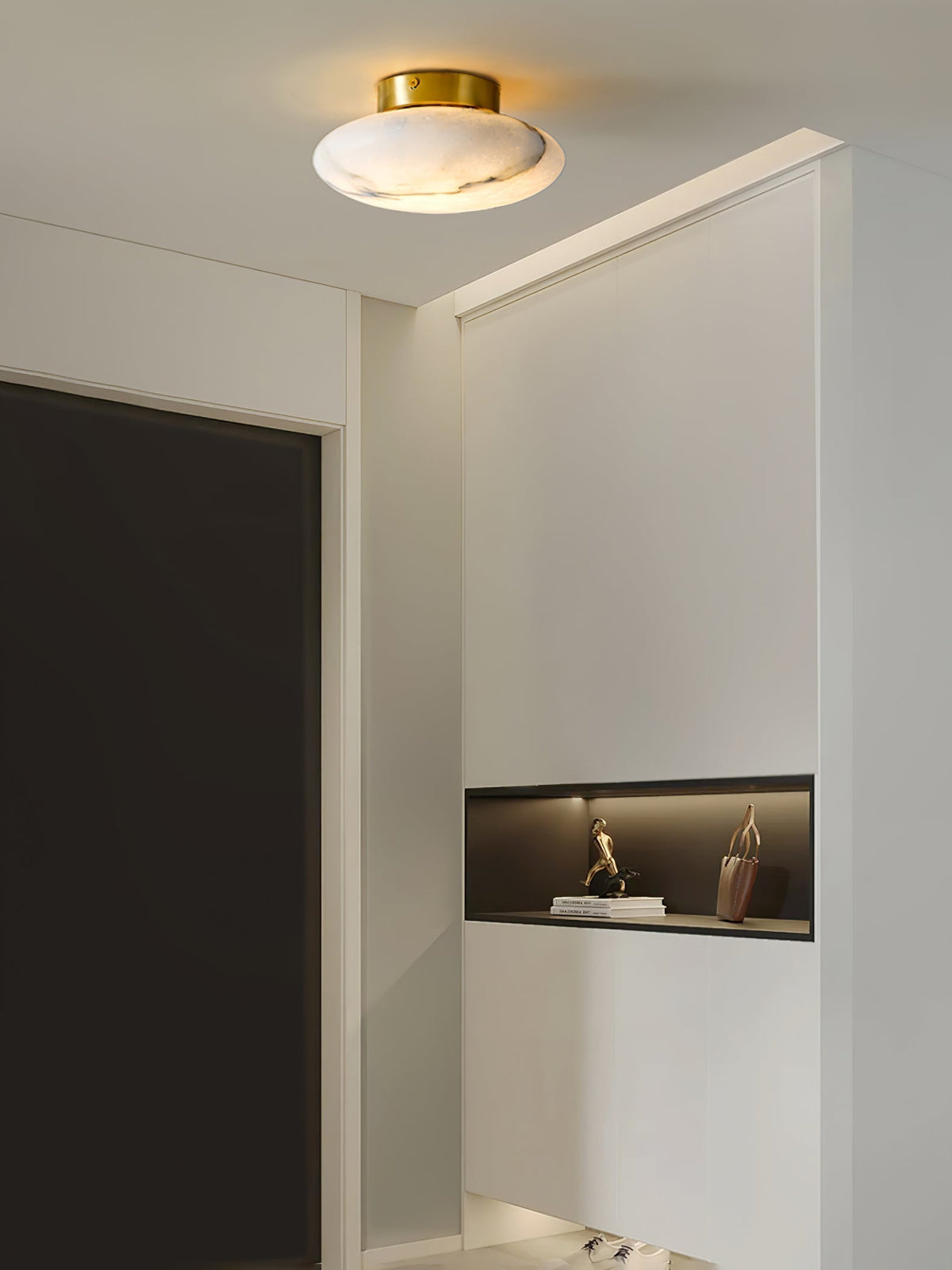 Alabaster Oval Ceiling Lamp - ∅ 7.9″ x H 3.9″Brass & WhiteWarm Lightcasivra