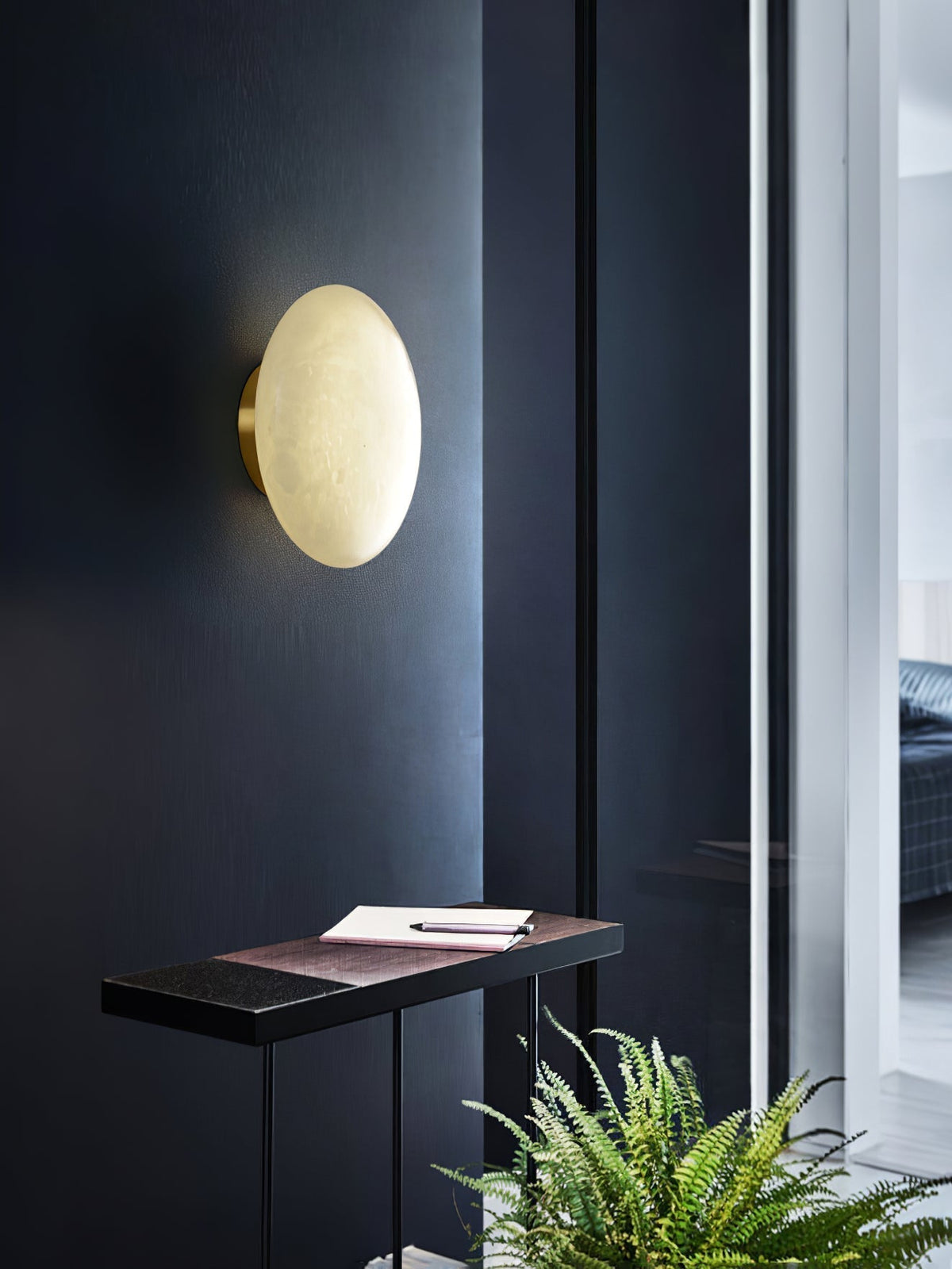 Alabaster Oval Ceiling Lamp - ∅ 7.9″ x H 3.9″Brass & WhiteWarm Lightcasivra
