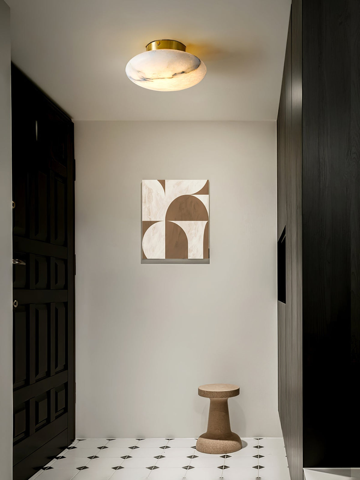 Alabaster Oval Ceiling Lamp - ∅ 7.9″ x H 3.9″Brass & WhiteWarm Lightcasivra