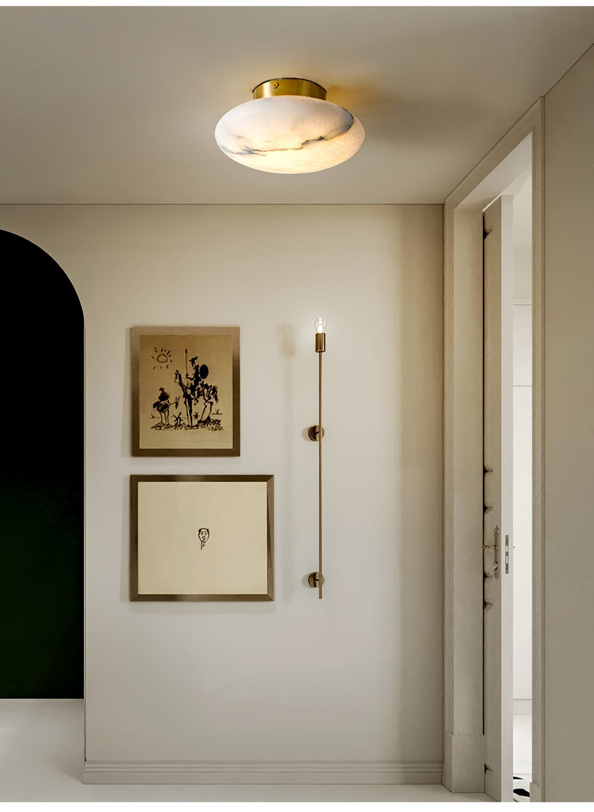 Alabaster Oval Ceiling Lamp - ∅ 7.9″ x H 3.9″Brass & WhiteWarm Lightcasivra