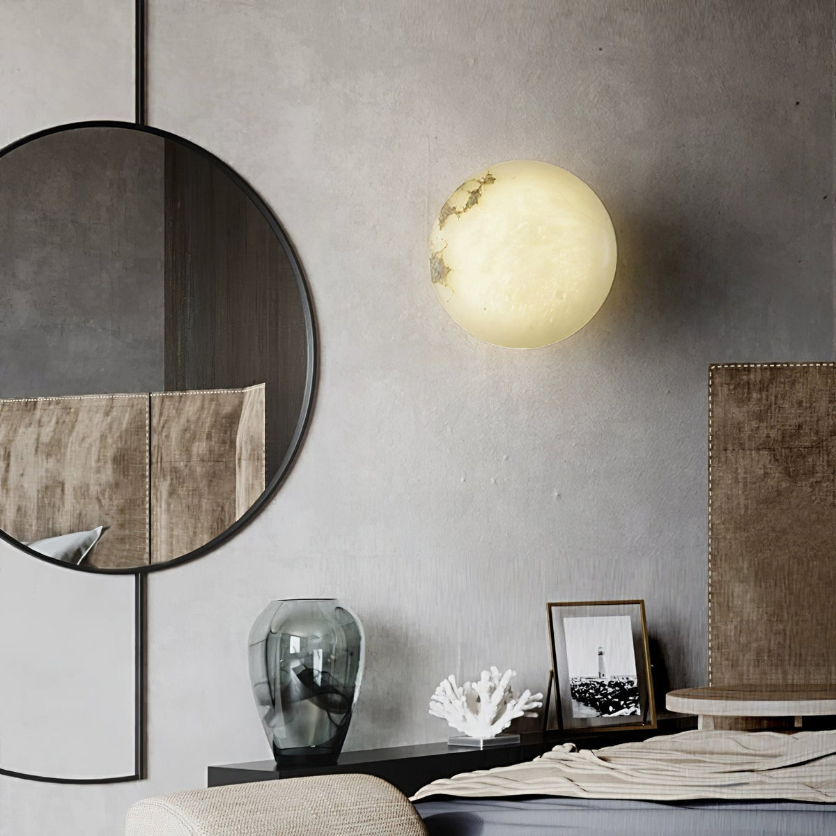 Alabaster Oval Ceiling Lamp - ∅ 7.9″ x H 3.9″Brass & WhiteWarm Lightcasivra