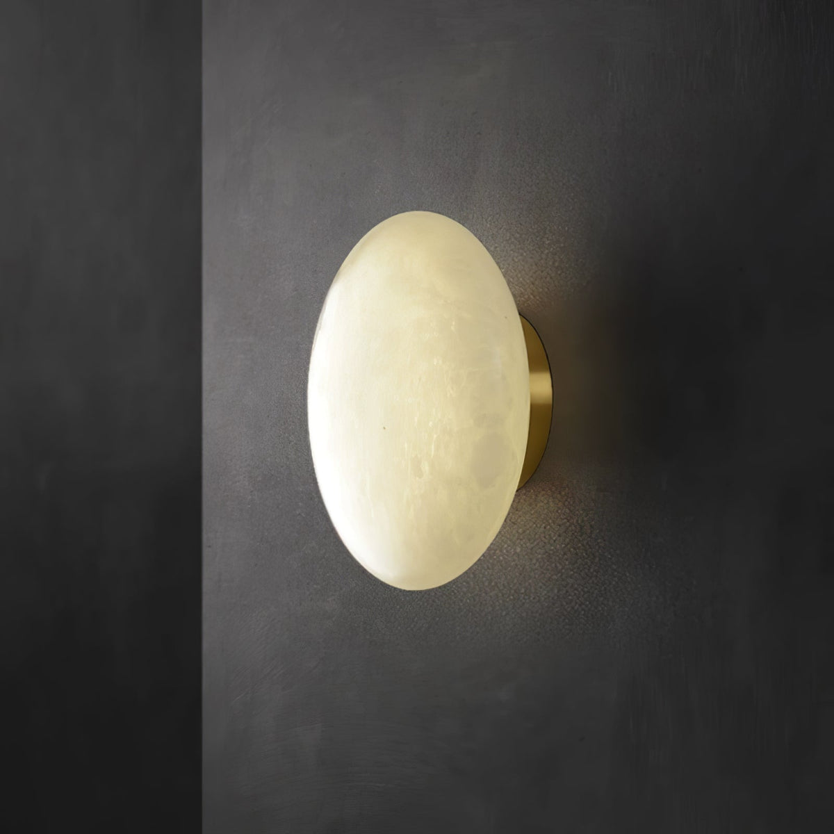 Alabaster Oval Ceiling Lamp - ∅ 7.9″ x H 3.9″Brass & WhiteWarm Lightcasivra