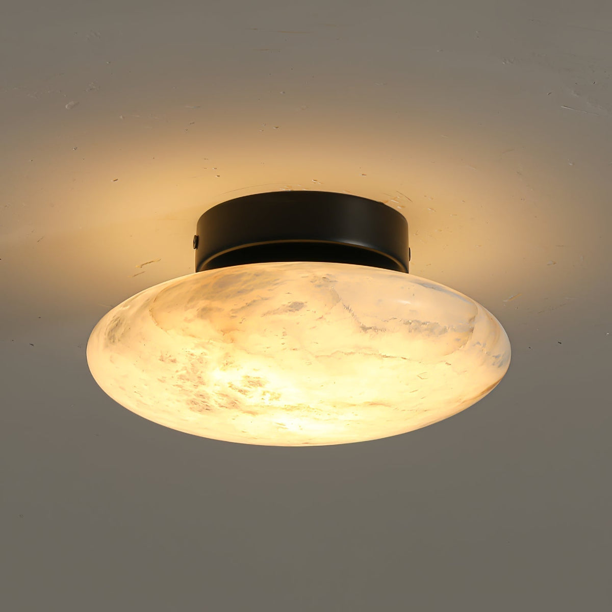 Alabaster Oval Ceiling Lamp - ∅ 7.9″ x H 3.9″Black & WhiteWarm Lightcasivra