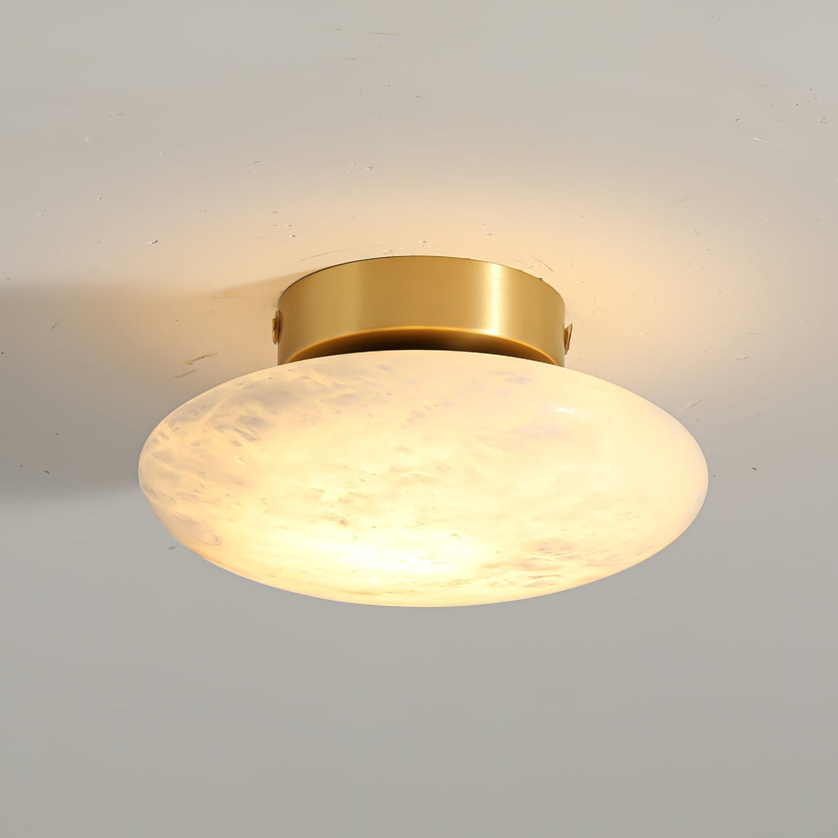 Alabaster Oval Ceiling Lamp - ∅ 7.9″ x H 3.9″Brass & WhiteWarm Lightcasivra