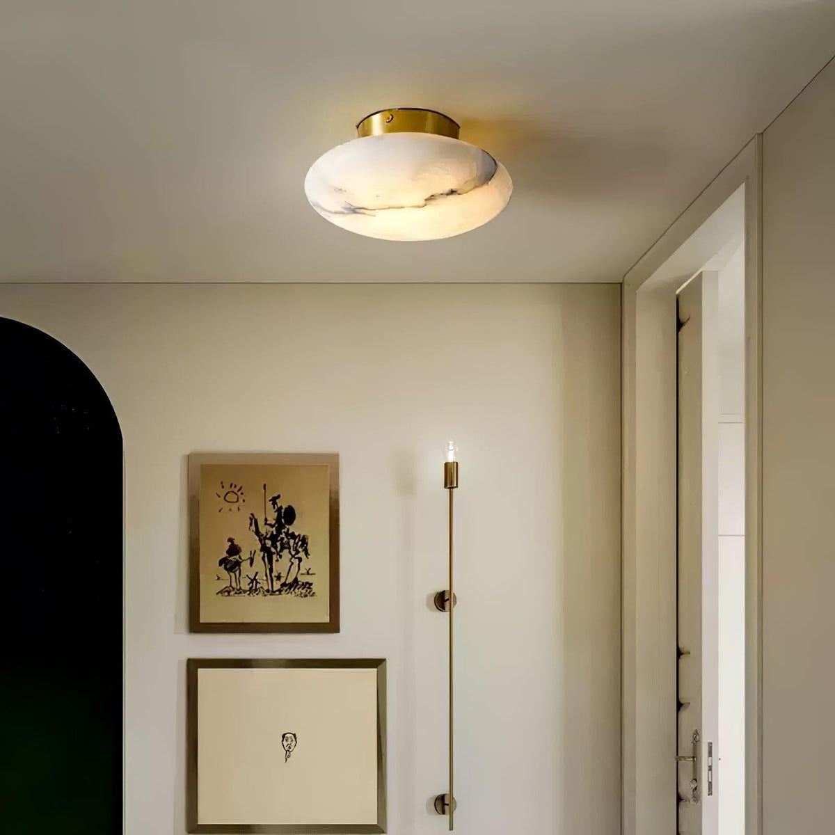 Alabaster Oval Ceiling Lamp - ∅ 7.9″ x H 3.9″Brass & WhiteWarm Lightcasivra