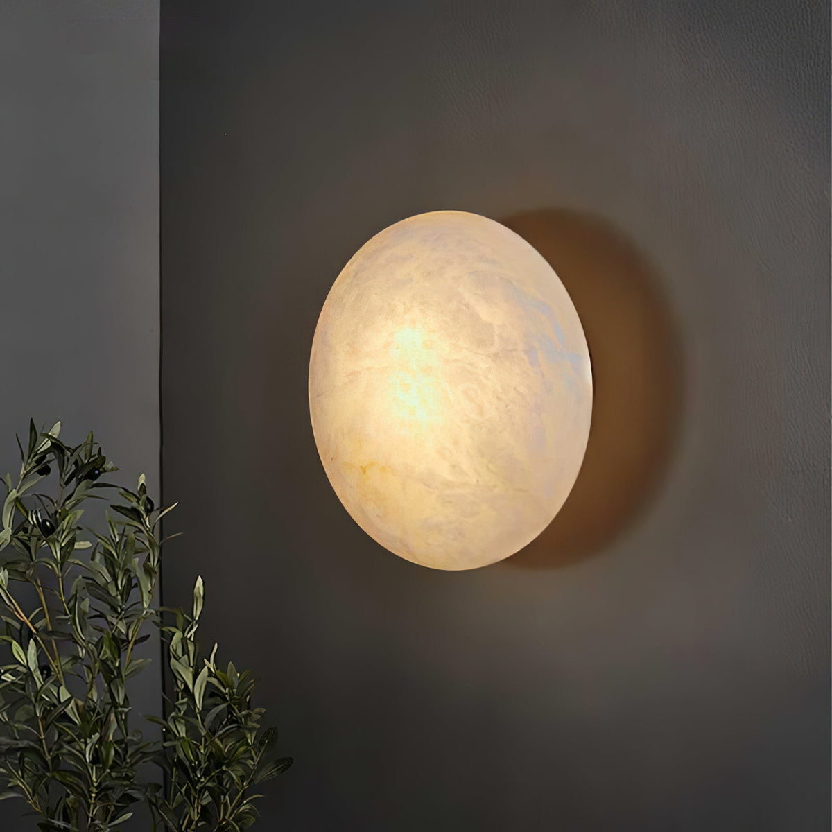 Alabaster Oval Ceiling Lamp - ∅ 7.9″ x H 3.9″Brass & WhiteWarm Lightcasivra