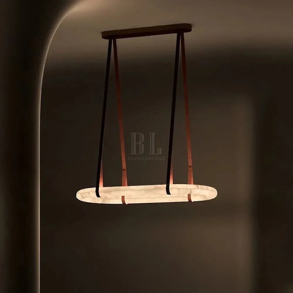 Alabaster Round Leather Chandelier-Chandelier-casivra-casivra