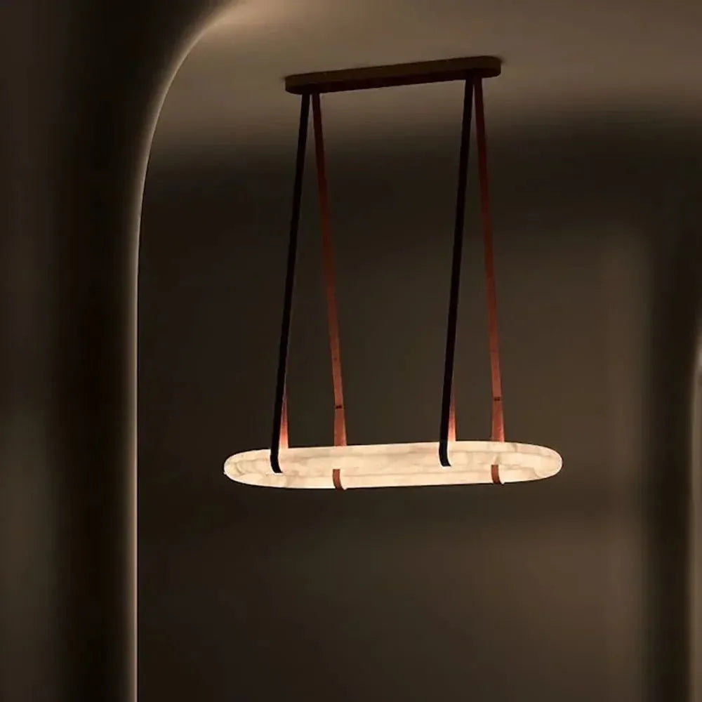 Alabaster Round Leather Chandelier-Chandelier-casivra-casivra