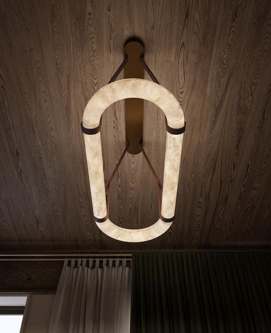 Alabaster Round Leather Chandelier-Chandelier-casivra-casivra
