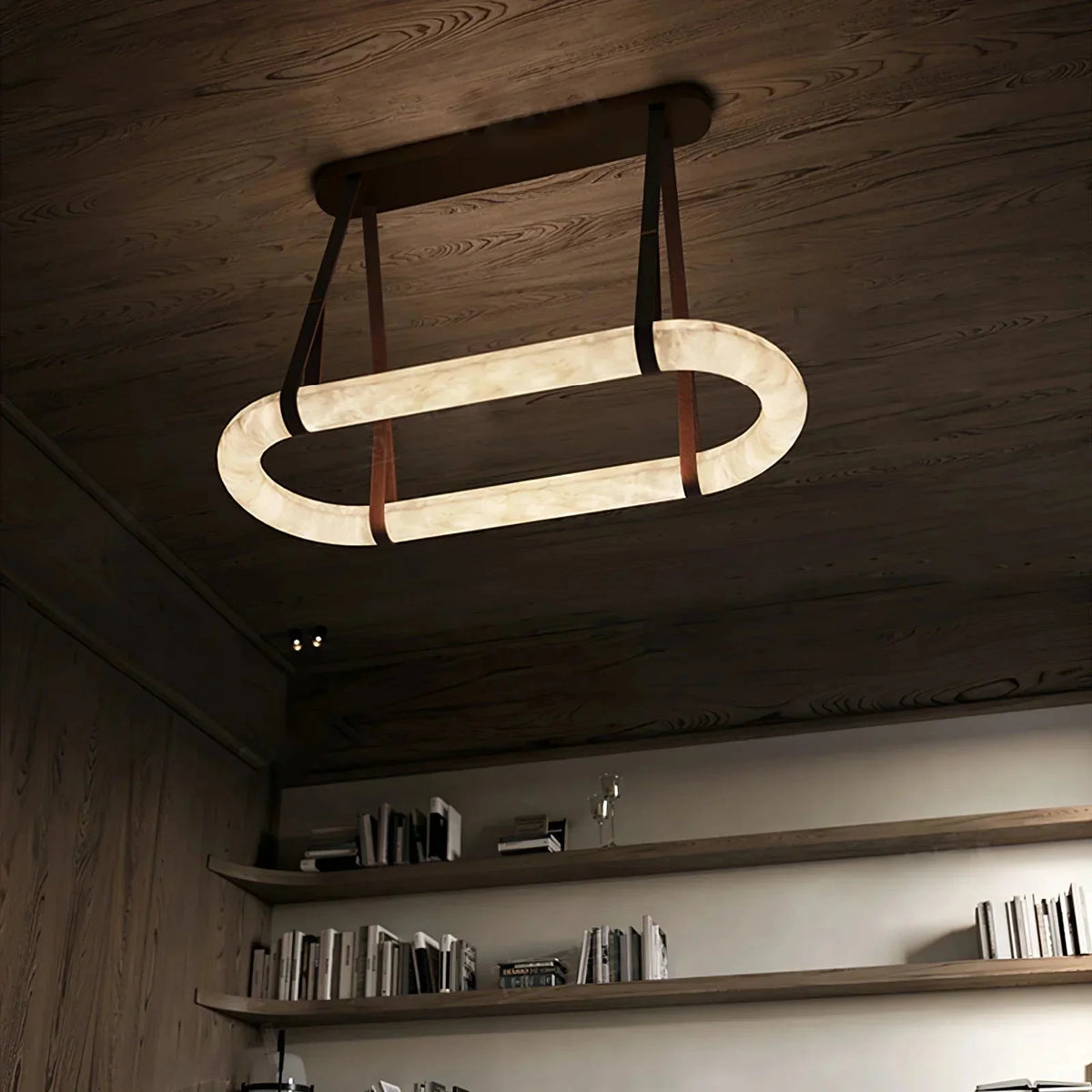 Alabaster Round Leather Chandelier-Chandelier-casivra-casivra