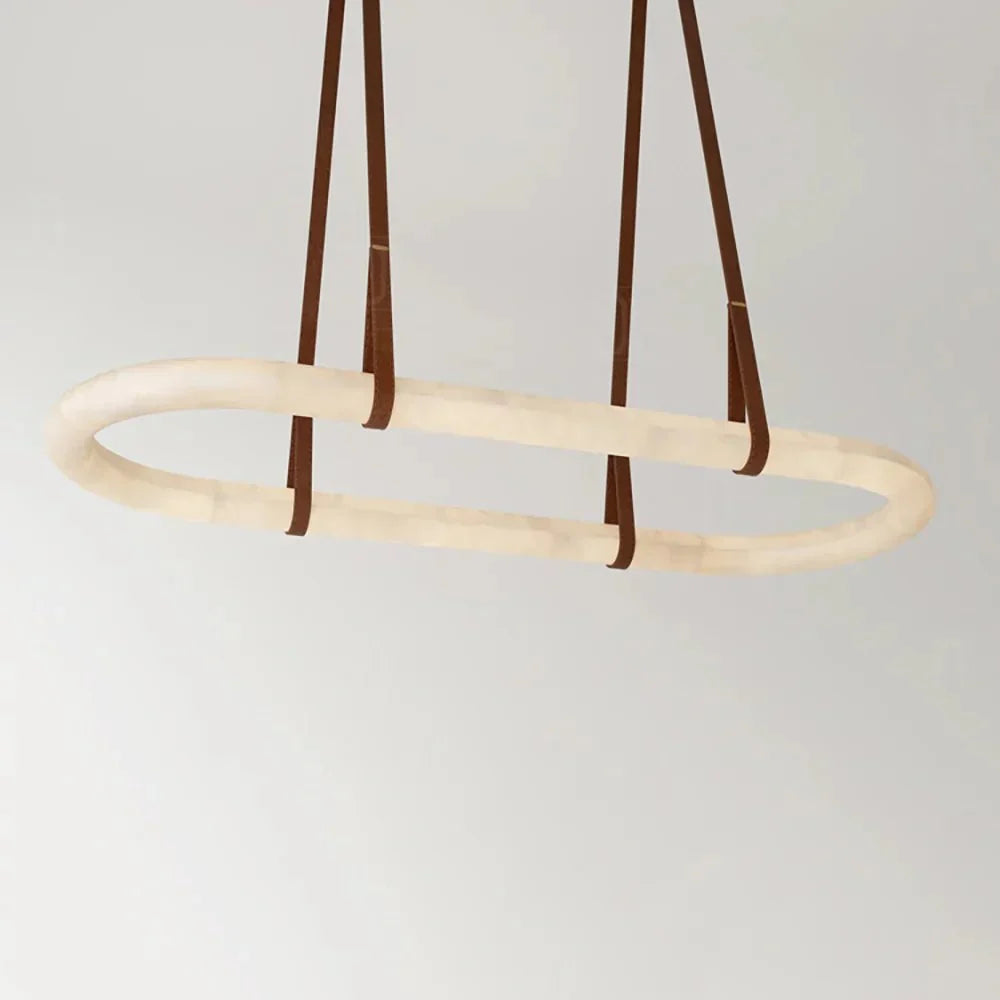 Alabaster Round Leather Chandelier-Chandelier-casivra-casivra