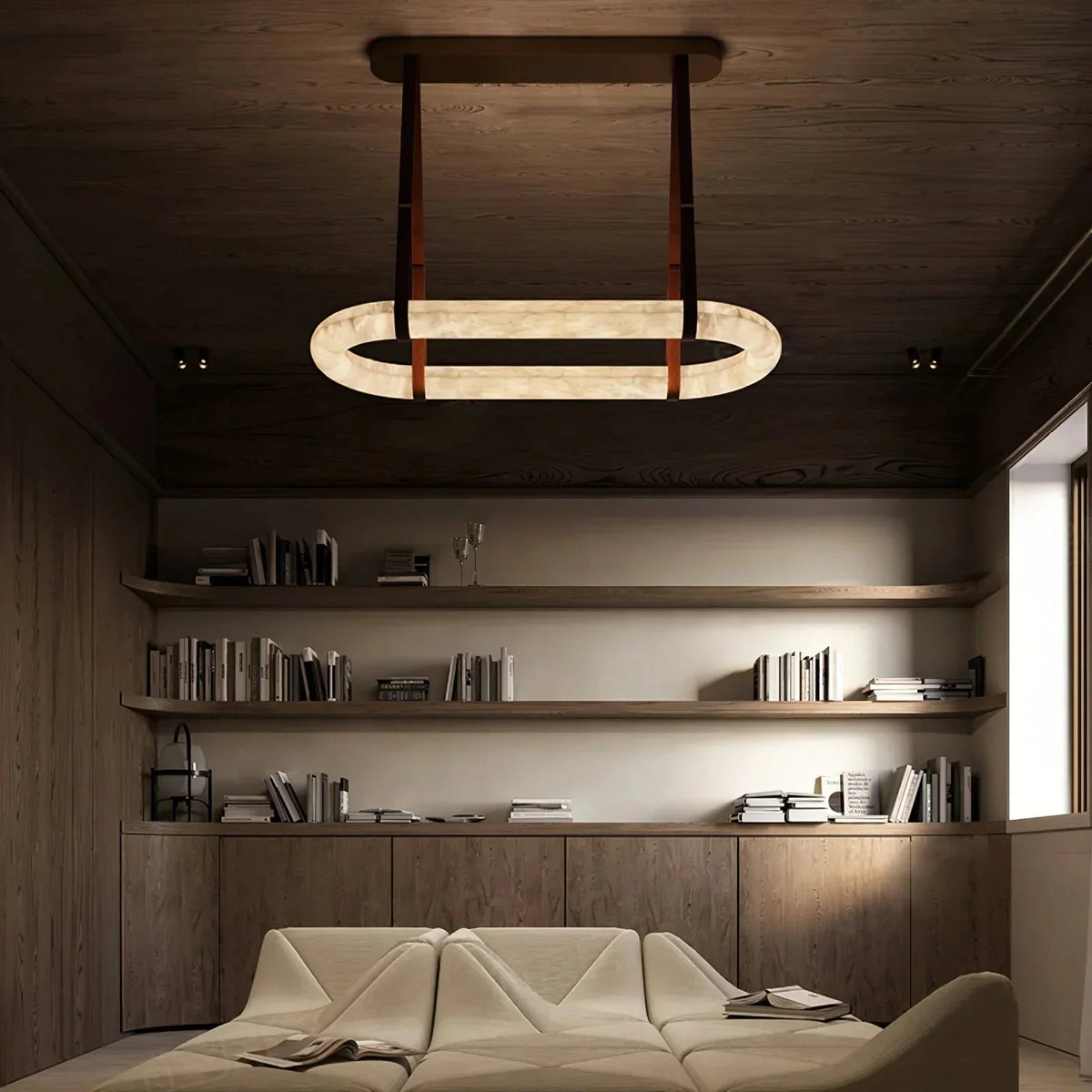 Alabaster Round Leather Chandelier-Chandelier-casivra-casivra