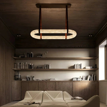 Alabaster Round Leather Chandelier-Chandelier-casivra-casivra