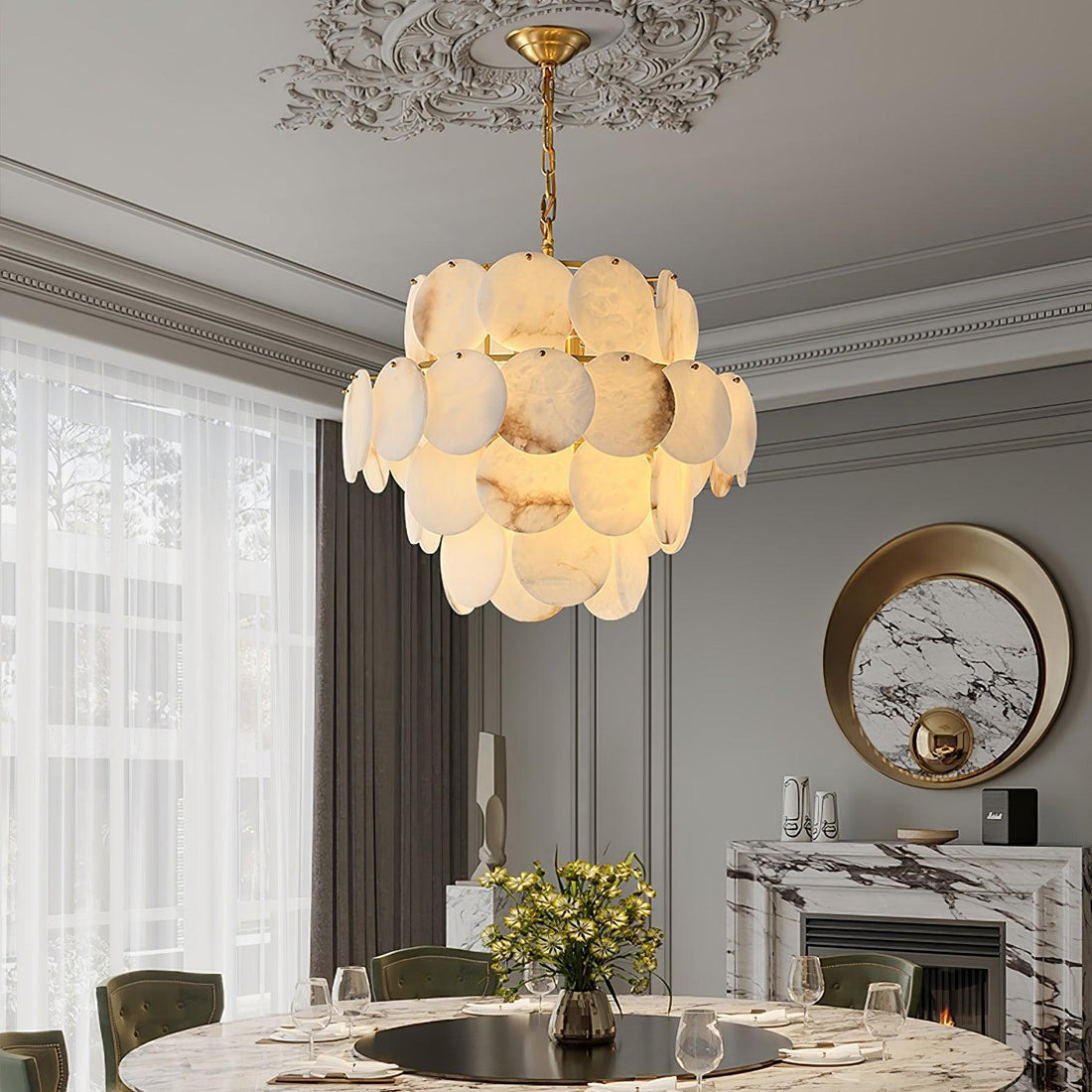 Alabaster Shell Brass Chandelier with 2/3/4/5/6 layer - 2 layers 17.7" x H 17.7" / Dia 45cm x H 45cmBrass & Whitecasivra
