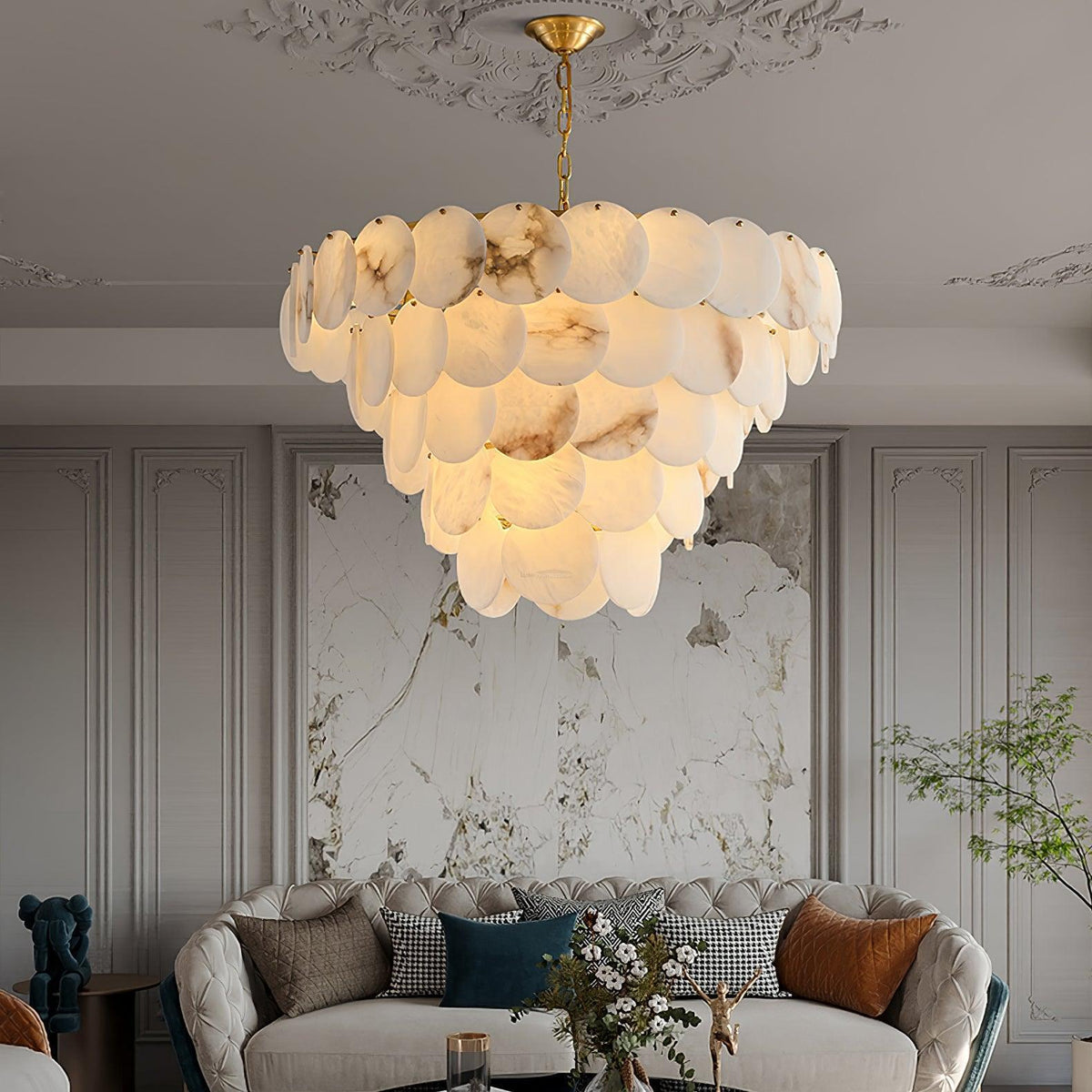 Alabaster Shell Brass Chandelier with 2/3/4/5/6 layer - 6 layers 43.3" x H 35.4" / Dia 110cm x H 90cmBrass & Whitecasivra
