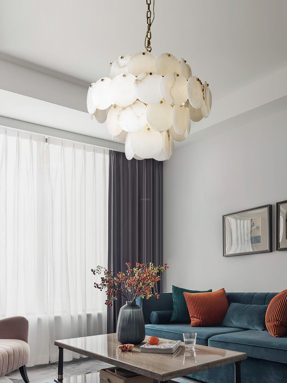 Alabaster Shell Brass Chandelier with 2/3/4/5/6 layer - 6 layers 43.3" x H 35.4" / Dia 110cm x H 90cmBrass & Whitecasivra