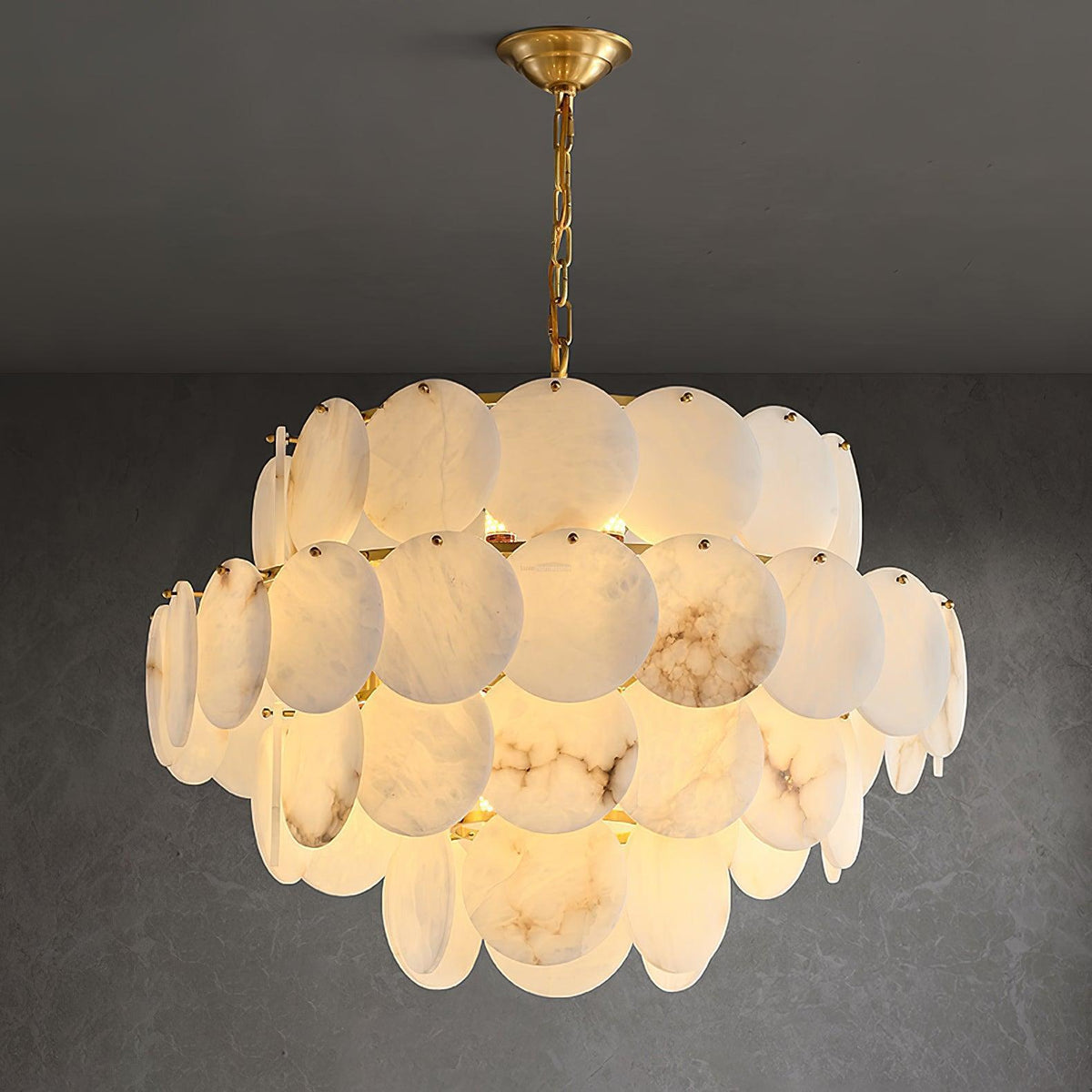 Alabaster Shell Brass Chandelier with 2/3/4/5/6 layer - 6 layers 43.3" x H 35.4" / Dia 110cm x H 90cmBrass & Whitecasivra