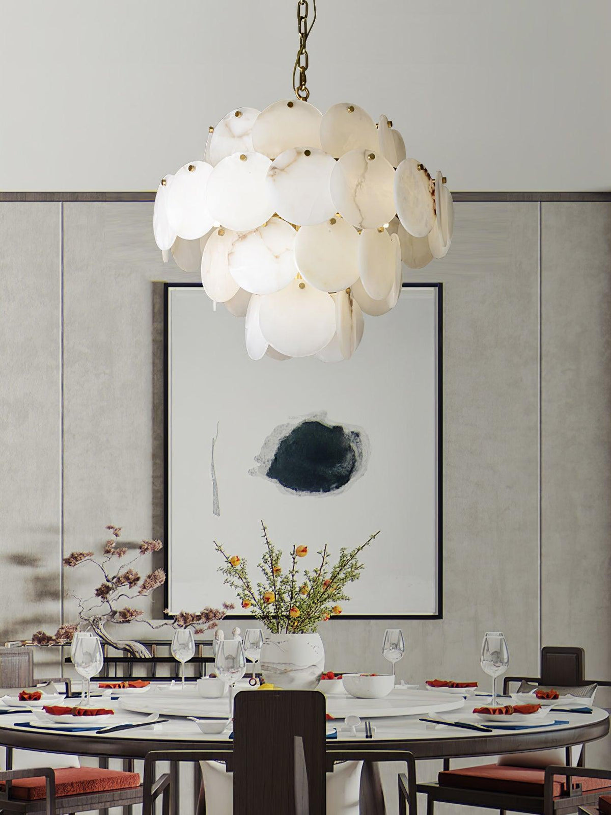 Alabaster Shell Brass Chandelier with 2/3/4/5/6 layer - 6 layers 43.3" x H 35.4" / Dia 110cm x H 90cmBrass & Whitecasivra
