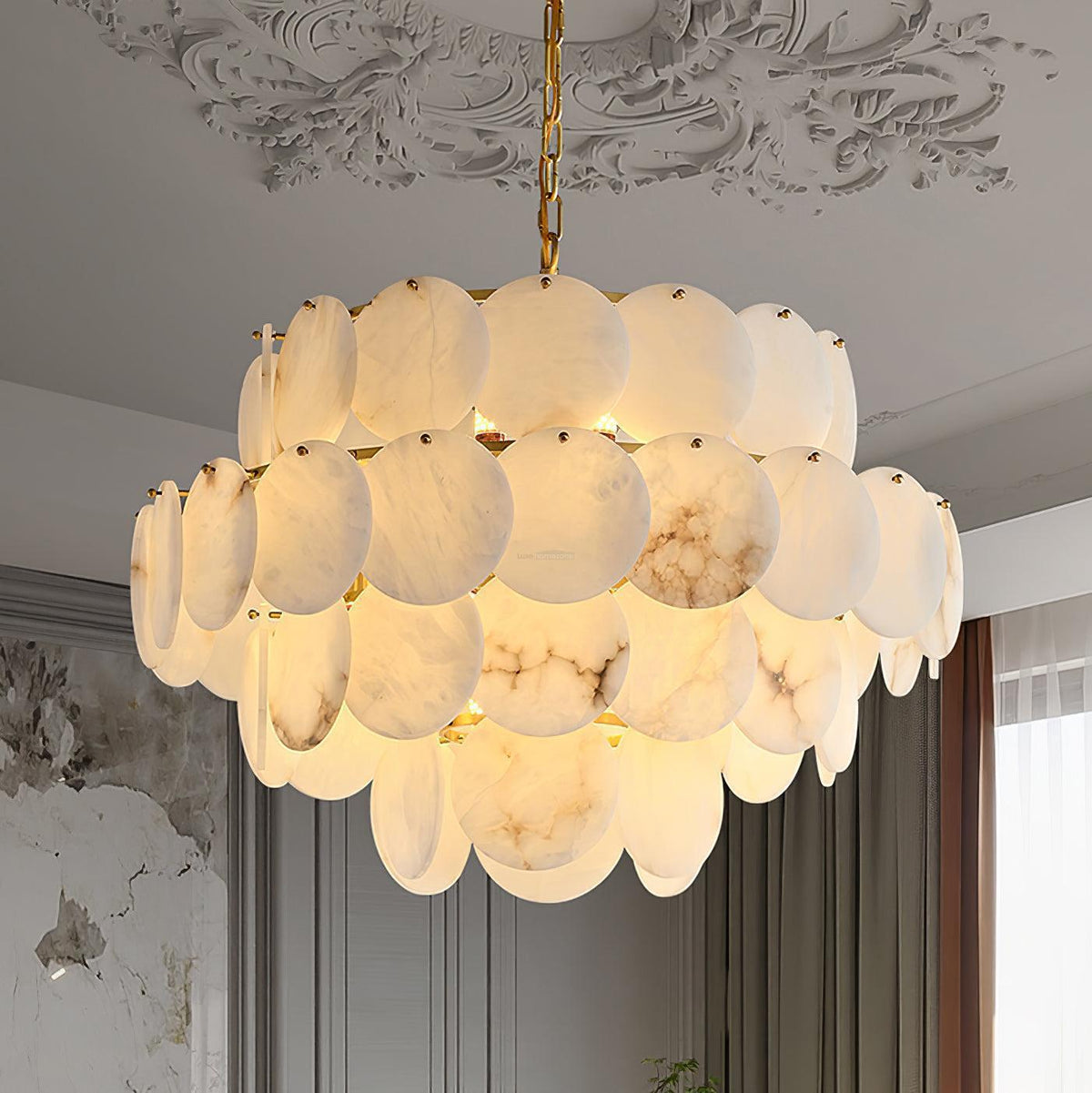 Alabaster Shell Brass Chandelier with 2/3/4/5/6 layer - 6 layers 43.3" x H 35.4" / Dia 110cm x H 90cmBrass & Whitecasivra