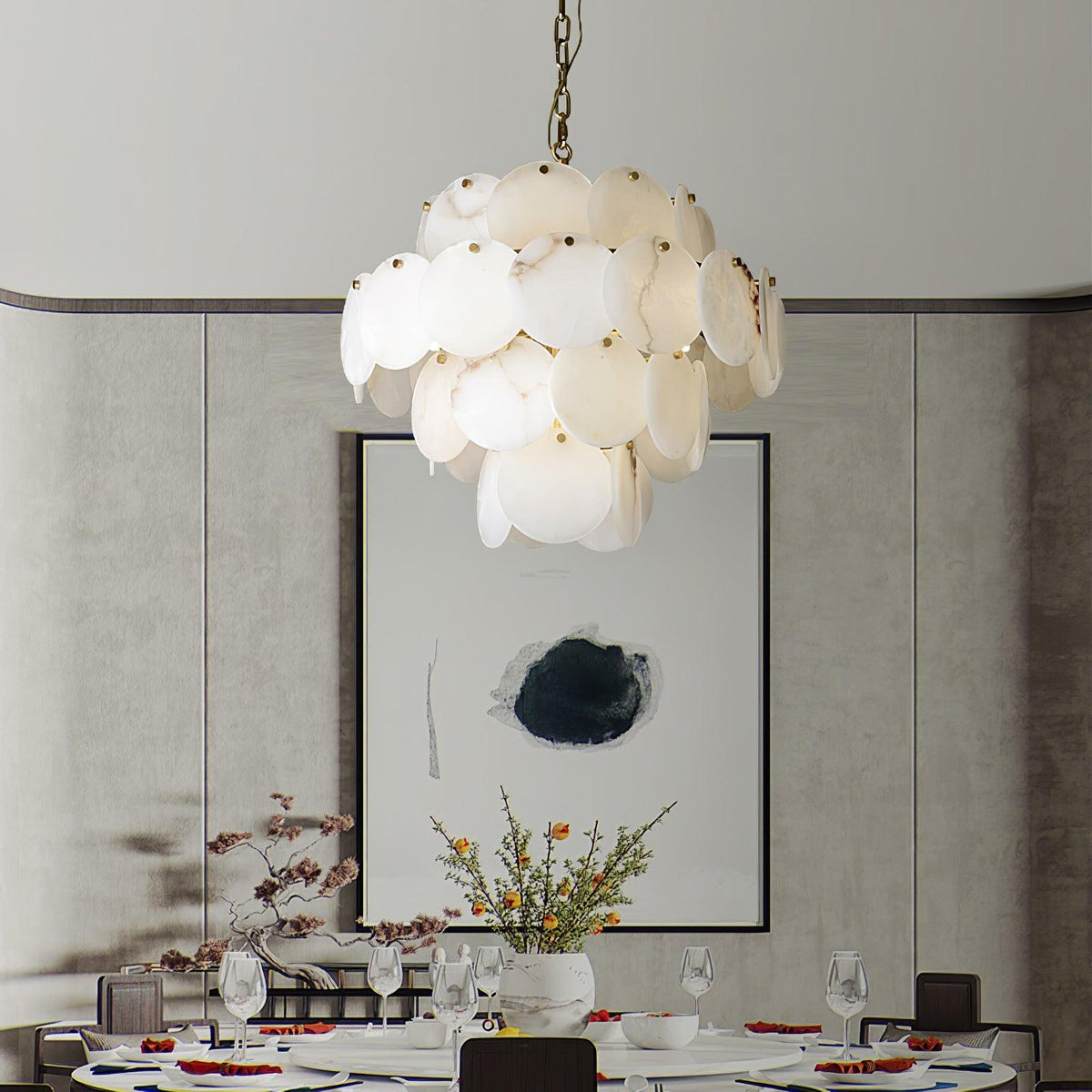 Alabaster Shell Brass Chandelier with 2/3/4/5/6 layer - 6 layers 43.3" x H 35.4" / Dia 110cm x H 90cmBrass & Whitecasivra