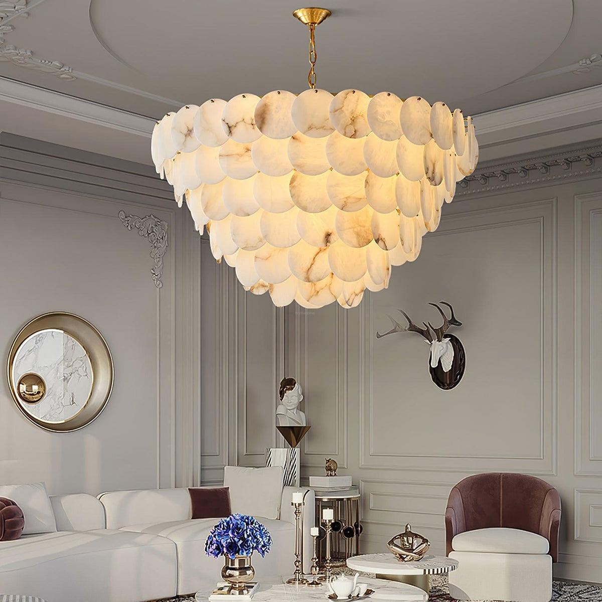 Alabaster Shell Brass Chandelier with 2/3/4/5/6 layer - 6 layers 43.3" x H 35.4" / Dia 110cm x H 90cmBrass & Whitecasivra
