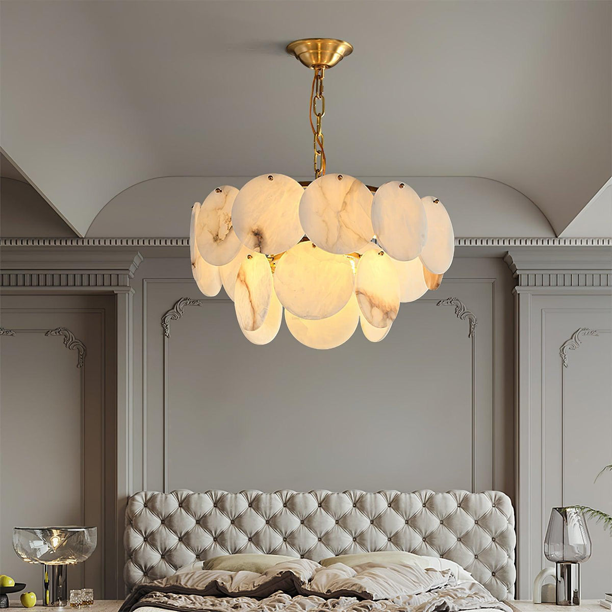 Alabaster Shell Brass Chandelier with 2/3/4/5/6 layer - 6 layers 43.3" x H 35.4" / Dia 110cm x H 90cmBrass & Whitecasivra