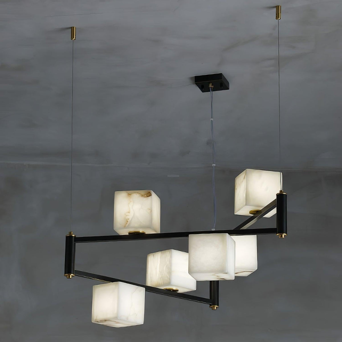 Alabaster Square Box Chandelier with 4/5/6/8/9 heads - 9 Heads L 41.3" x W 41.3" x H 17.7" / L 105cm x W 105cm x H 45cmBrass & Black & Whitecasivra