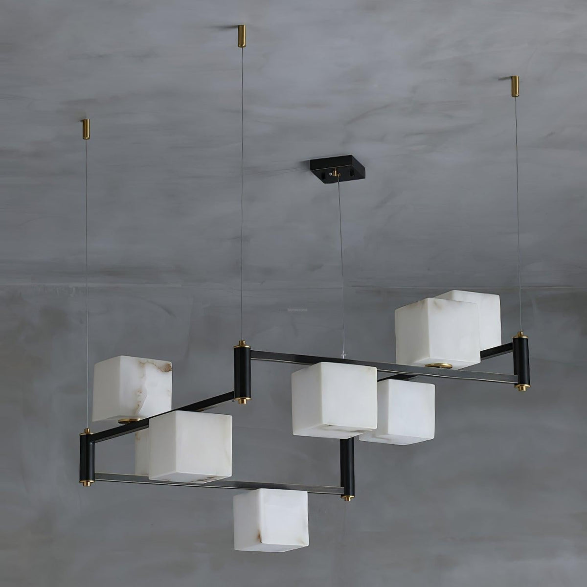 Alabaster Square Box Chandelier with 4/5/6/8/9 heads - 9 Heads L 41.3" x W 41.3" x H 17.7" / L 105cm x W 105cm x H 45cmBrass & Black & Whitecasivra