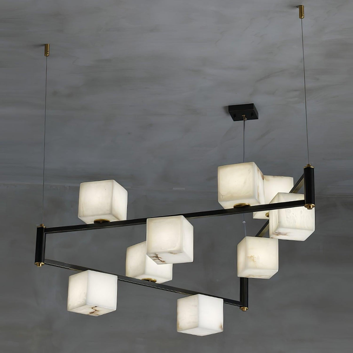 Alabaster Square Box Chandelier with 4/5/6/8/9 heads - 9 Heads L 41.3" x W 41.3" x H 17.7" / L 105cm x W 105cm x H 45cmBrass & Black & Whitecasivra