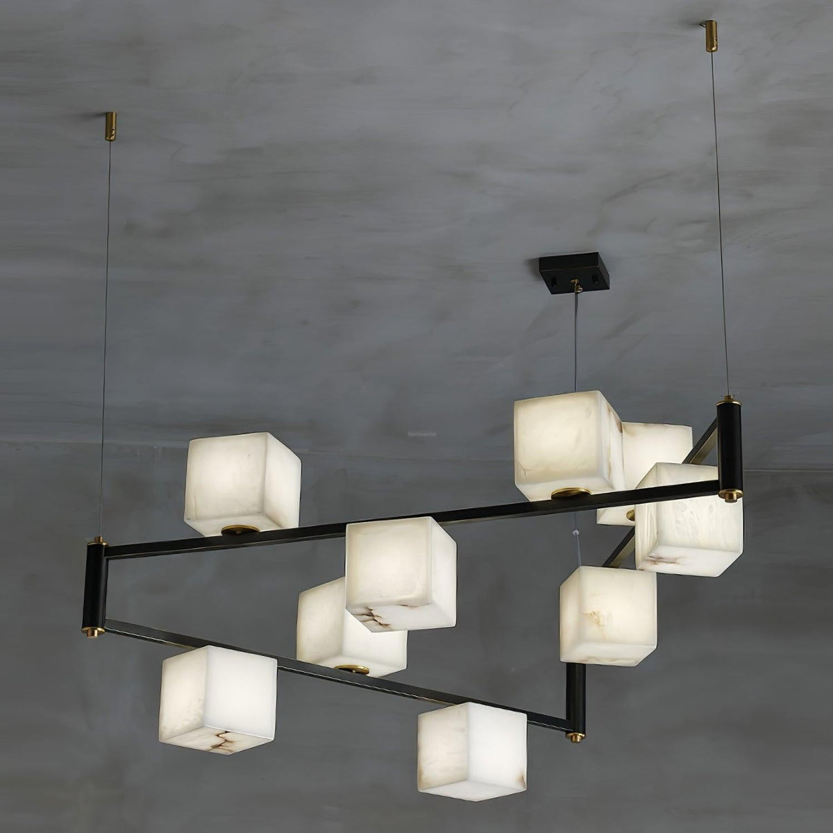 Alabaster Square Box Chandelier with 4/5/6/8/9 heads - 9 Heads L 41.3" x W 41.3" x H 17.7" / L 105cm x W 105cm x H 45cmBrass & Black & Whitecasivra